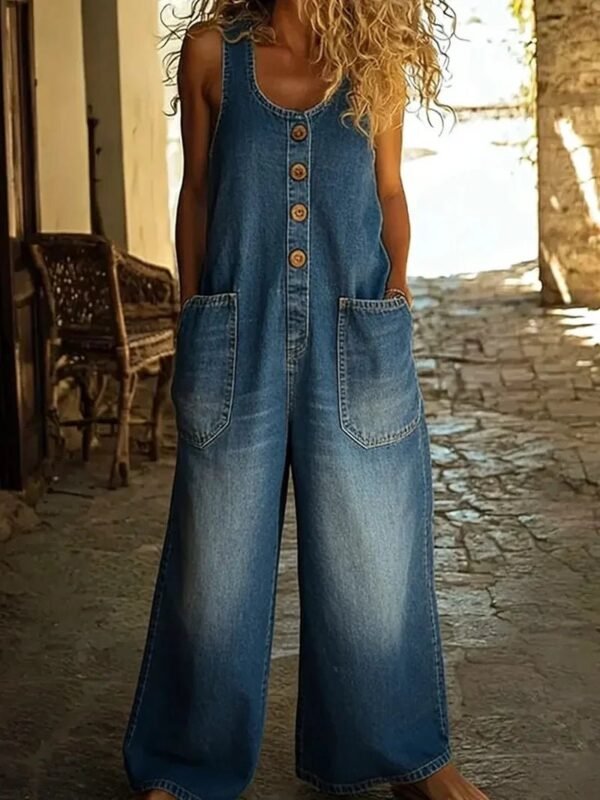 Ogrodniczki Damskie Jeansowe W Stylu Vintage - Wygodne Spodnie Ogrodniczki Damskie Idealne Na Co Dzień – Niebieski